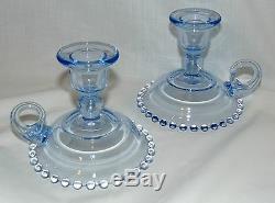Imperial CANDLEWICK VIENNESE BLUE 3 1/2 CANDLEHOLDERS withFINGER HOLD 400/81