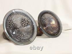 Imperial Glass Grape & Leaf Amethyst Carnival Glass Candle Holders VINTAGE RARE