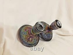 Imperial Glass Grape & Leaf Amethyst Carnival Glass Candle Holders VINTAGE RARE