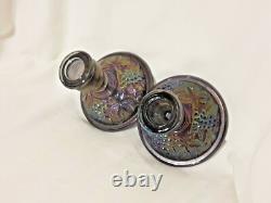 Imperial Glass Grape & Leaf Amethyst Carnival Glass Candle Holders VINTAGE RARE