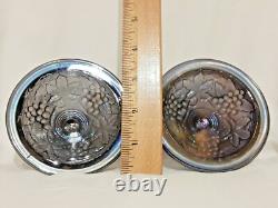 Imperial Glass Grape & Leaf Amethyst Carnival Glass Candle Holders VINTAGE RARE