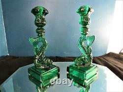 Imperial Glass Mma Metropolitan Museum Of Art Koi Fish Green Candlesticks Set 2