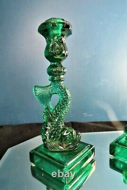 Imperial Glass Mma Metropolitan Museum Of Art Koi Fish Green Candlesticks Set 2