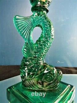 Imperial Glass Mma Metropolitan Museum Of Art Koi Fish Green Candlesticks Set 2