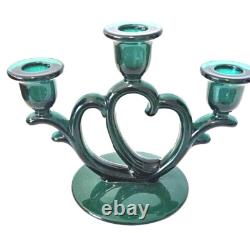 Imperial Glass Triple Candlestick Holder Stiegel Green #753 Circa 1932-1951