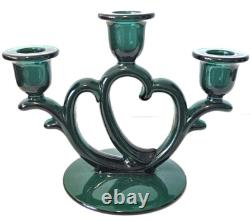 Imperial Glass Triple Candlestick Holder Stiegel Green #753 Circa 1932-1951