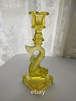 Imperial Vaseline Glass Koi Fish Dolphin Candlestick Candle Holders MMA