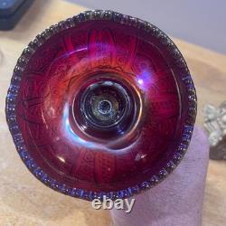 Indiana Glass Carnival Sunset Red Heirloom Compote & Candle Holders Iridescent
