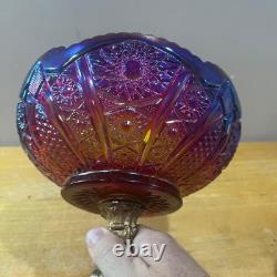 Indiana Glass Carnival Sunset Red Heirloom Compote & Candle Holders Iridescent