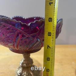 Indiana Glass Carnival Sunset Red Heirloom Compote & Candle Holders Iridescent
