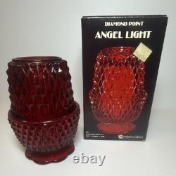 Indiana Glass Diamond Pattern Red Pressed Glass Candle Holder with Box, Votive