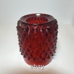 Indiana Glass Diamond Pattern Red Pressed Glass Candle Holder with Box, Votive
