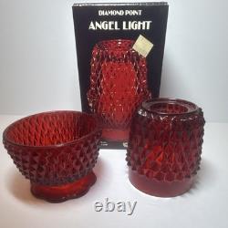Indiana Glass Diamond Pattern Red Pressed Glass Candle Holder with Box, Votive