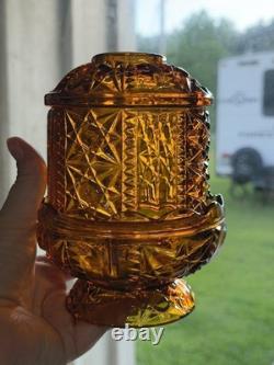 Indiana Glass Fairy Lamp Stars and Bars Amber Gold. Read description