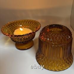 Indiana Glass Vintage Amber Diamond Point Fairy Lamp