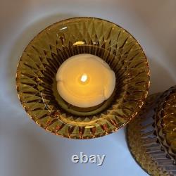 Indiana Glass Vintage Amber Diamond Point Fairy Lamp