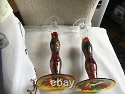 Irimiea PAINTED GLASS Abstract Candle holders SET Red Blues Golds 14Romania