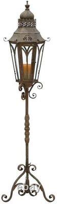 Iron and Glass Lantern Candle Holder Brown Rustic Metal