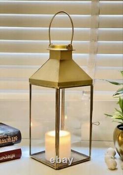 Iron and Glass Lantern and Candle Tealight Holder for Home Office Decor Golden