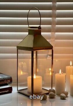 Iron and Glass Lantern and Candle Tealight Holder for Home Office Decor Golden