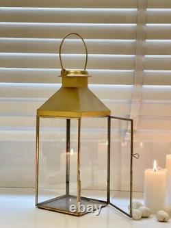 Iron and Glass Lantern and Candle Tealight Holder for Home Office Decor Golden