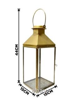 Iron and Glass Lantern and Candle Tealight Holder for Home Office Decor Golden