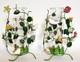 Italian Flower Tole Candle Holders With Birds & Glass Hurricane Globes Pair