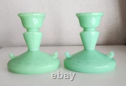 Jadeite Jadite Mckee Laurel Green Glass Candlestick Holders Uranium Jade ite