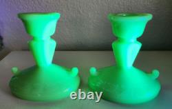 Jadeite Jadite Mckee Laurel Green Glass Candlestick Holders Uranium Jade ite