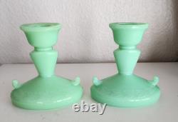 Jadeite Jadite Mckee Laurel Green Glass Candlestick Holders Uranium Jade ite