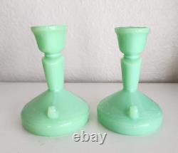 Jadeite Jadite Mckee Laurel Green Glass Candlestick Holders Uranium Jade ite