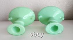Jadeite Jadite Mckee Laurel Green Glass Candlestick Holders Uranium Jade ite