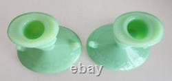 Jadeite Jadite Mckee Laurel Green Glass Candlestick Holders Uranium Jade ite