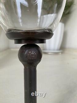 Jan Barboglio Glass Goblet Candle holder Wrought Iron Raw Metal Cast Base Large
