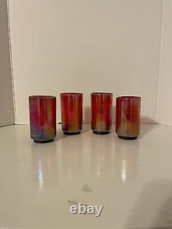 Jan Barboglio Red Iridescent Shot Glass Or Votive Holders 4 Set Of 4