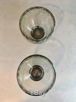 Jan Barboglio set of 2 Hand Hammered Iron Metal Candle Holders Etched Glass