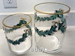 Jeweled Christmas Candle Holders Set of 2 Rhinestone Bow Garland Glass NEW