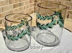 Jeweled Christmas Candle Holders Set of 2 Rhinestone Bow Garland Glass NEW