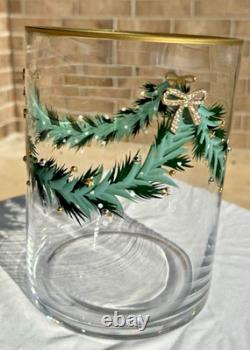 Jeweled Christmas Candle Holders Set of 2 Rhinestone Bow Garland Glass NEW