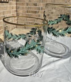 Jeweled Christmas Candle Holders Set of 2 Rhinestone Bow Garland Glass NEW