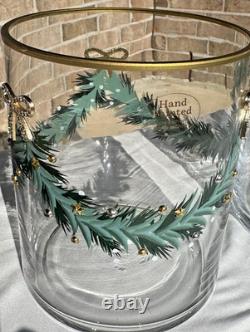 Jeweled Christmas Candle Holders Set of 2 Rhinestone Bow Garland Glass NEW