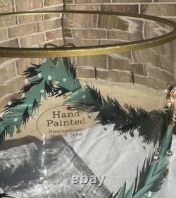 Jeweled Christmas Candle Holders Set of 2 Rhinestone Bow Garland Glass NEW