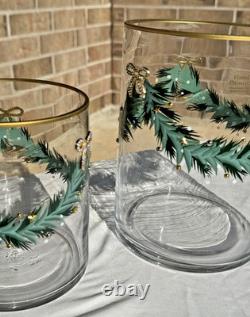 Jeweled Christmas Candle Holders Set of 2 Rhinestone Bow Garland Glass NEW
