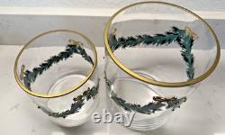 Jeweled Christmas Candle Holders Set of 2 Rhinestone Bow Garland Glass NEW