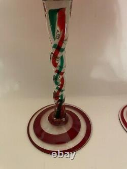 Jozefina Krosno Christmas Art Glass Hand Blown Red Green Candle Holders 12.5