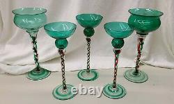 Jozefina Krosno Christmas Holidays Art Glass Hand Blown Candle Holders SET OF 5