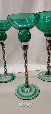 Jozefina Krosno Christmas Holidays Art Glass Hand Blown Candle Holders SET OF 5