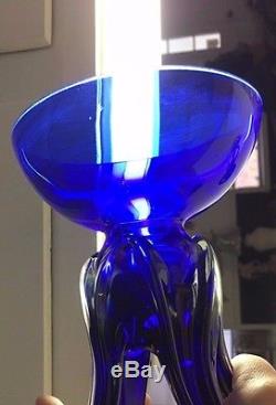 Jozefina Krosno Cobalt Blue Stretched Glass Hand Blown Pillar Candle Holder Set
