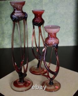 Jozefina Krosno Hand Blown Made in Poland Art Glass Candle Holders 3 pc Set