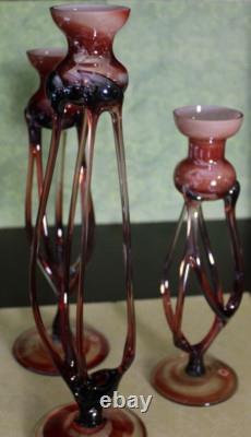Jozefina Krosno Hand Blown Made in Poland Art Glass Candle Holders 3 pc Set